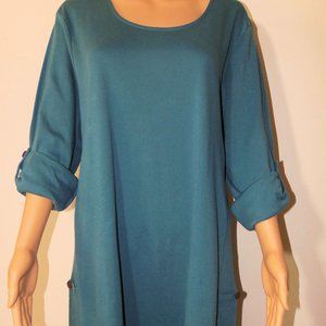 Simply Noelle Button Pocket Tunic w/Adjustable Sleeves - CERULEAN BLUE